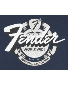 Genuine Fender Guitars World Wide T-Shirt/Tee, Vintage Navy, 2XL, XX-Large