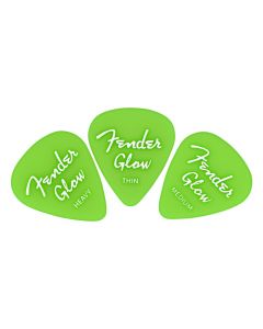 Genuine Fender Glow-in-The-Dark 351-Shape Guitar Picks, Heavy/Medium/Thin 12-Pack