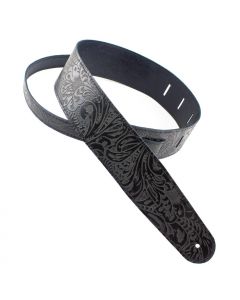 Henry Heller Embossed Leather Guitar Strap, 2.5" Wide, Black Floral