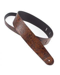 Henry Heller Embossed Leather Guitar Strap, 2.5" Wide, Brown Floral