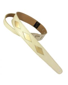 Henry Heller Leather Series, 2" Wide Guitar Strap, Bone with Gold Diamond