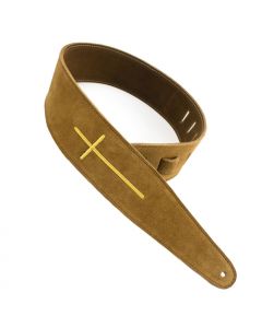 Henry Heller Leather Series, 2.5" Wide Guitar Strap, Brown Suede Embroidered Cross