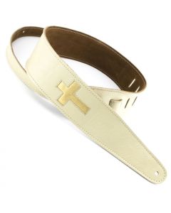 Henry Heller Leather Series, 2.5" Wide Guitar Strap, Bone White with Gold Cross