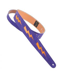 Henry Heller Lightning Bolt Leather, 2" Wide Guitar Strap, Purple/Orange