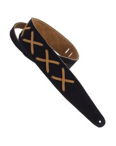 Henry Heller Leather X's, 2.5" Wide Guitar Strap, Black/Brown