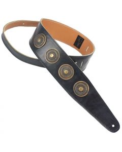 Henry Heller Deluxe Leather Guitar Strap, 3" Wide, Black, Medalions