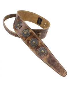 Henry Heller Deluxe Leather Guitar Strap, 3" Wide, Vintage Brown, Medalions