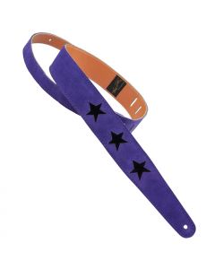 Henry Heller Capri Leather, 2" Wide Guitar Strap, Purple with Black Stars