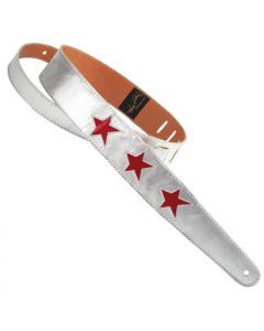 Henry Heller Capri Leather, 2" Wide Guitar Strap, Silver with Red Stars