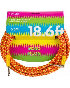 Fender MonoNeon Instrument/Guitar Cable, 18.6' ft, Straight to Angled, Orange
