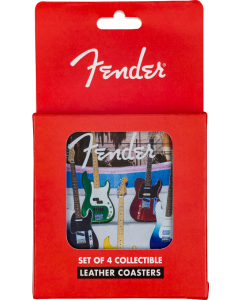 Genuine Fender Guitar Coasters, 4-Pack, Multi-Color Leather, Musician Gift