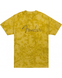 Fender Guitars Spaghetti Logo Tie-Dye Tee T-Shirt, Mustard Yellow, L, LARGE